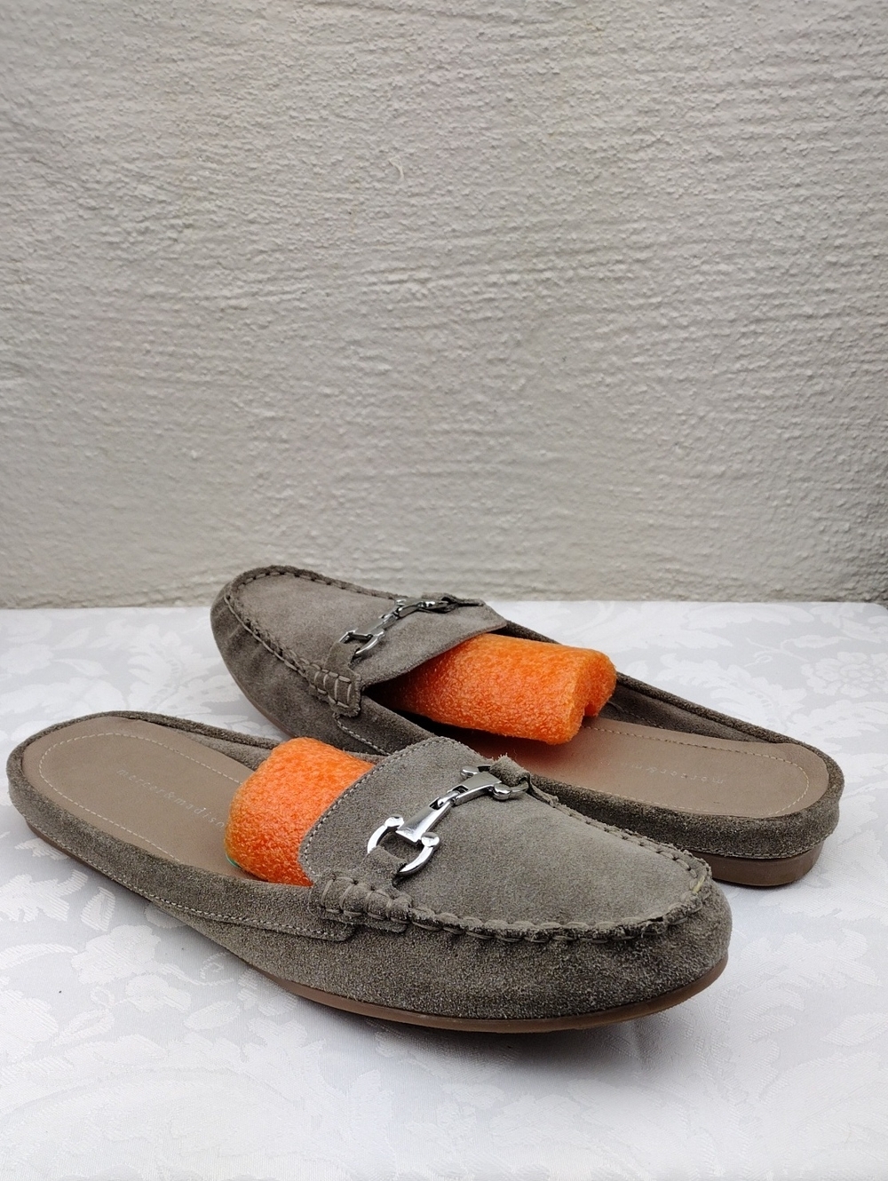 Mercer & Madison Grey Suede Leather Horsebit Buckle Upper Flat Loafer Shoe